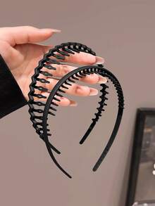 2PCS Black Wavy Toothed Headbands, Simple Durable Non-Slip, Suitable For Face Washing, Skincare, Going Out, Hair Accessories For Men And Women - Black - View 4