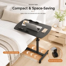 ERUIV C-Shaped Side Table With Wheels, Height Adjustable Laptop Table, Mobile Sofa Side Table With Tilting Split Tabletop, Bedside Coffee Table For Living Room, Bedroom And Office - 1 Black Table - View 7