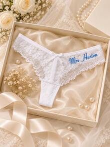 Personalized Lace Bridal Thong, Custom Mrs. Bride Panties, Wedding Lingerie Keepsake - Multicolor - View 9