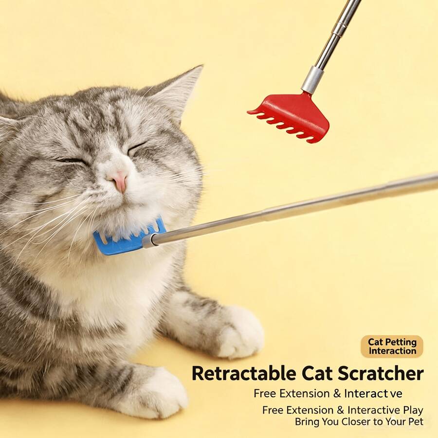 5/3/1pc Long Handle Cat Teaser Wand, Telescopic Massage Comb, Pet Itch Scratching Tool, Skin-Friendly Grooming Rake, Cat And Dog Toy - Multicolor - View 1