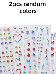 Approx. 600pcs Rainbow 3D Glitter Gem Stickers, 6 Sheets Sequin Heart & Star Stickers, Self-Adhesive Rhinestone Diamond Shape Design, Suitable For Makeup And Clothing, Multi-Color Diamond Face Gems, Perfect For Valentine's Day, Holidays, Parties And Events - Multicolor - View 10