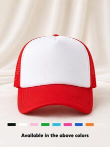 1pc Unisex Trucker Hat Dad Cap Sponge Mesh Baseball Cap, Suitable For Daily Use, Outdoor Travel, Hiking, Climbing, Swimming, Beach Party, Fishing - Red and White - View 1