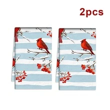2/4/48pcs Kitchen Dish Cloths, Winter Red Cardinal & Berry Striped Pattern Kitchen Cleaning Towels, Suitable For Wiping Tables, Dishes, Cookware And Various Home Cleaning Scenarios, Beautiful & Practical For Daily Kitchen Housework, Multi-Purpose, High Absorbency Kitchen Cleaning Towels - Multicolor - View 10