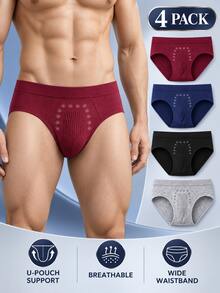 4pcs/Set Men's Breathable Triangle Briefs, U-Shaped Support Pouch, Breathable Front Design, Wide Elastic Waistband Comfortable Men's Shorts - Multicolor - View 2
