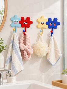 Cute Cartoon Puzzle Shape Adhesive Hook, No Drill Wall Mount Hanger, Colorful Versatile Self Adhesive Hook For Bag Hair Accessory Key, Room Wall Decor, Kitchen Bathroom Bedroom Dorm Office Organization, Christmas Valentine's Day Gift - Multicolor - View 2