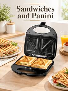 SOKANY Pembuat Roti Lapis Segitiga, Piring Panggangan Anti Lengket 2 Iris, Alat Pembuat Panini Sarapan Elektrik untuk Dapur Rumah - Hitam - View 4