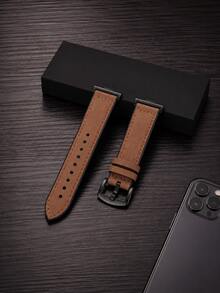 1PC PU Leather Composite Silicone Soft Strap Compatible With Huawei Watch Fit 3/4/4 Pro/5/5Pro Smartwatch Band Adjustable Replacement Wristband Unisex - Coffee Brown - View 7