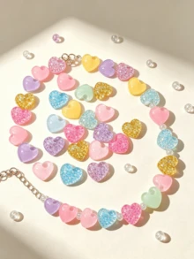 10/30/50/100pcs Multicolor Glitter Heart Flatback Slime 3D Charms Bulk For DIY Scrapbooking, Hair Pins, Phone Case,Clips Etc. Crystal Ice Design Flatback Cabochons - Multicolor - View 6