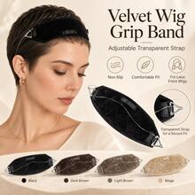 Ikat Kepala Penjepit Wig Beludru yang Dapat Diatur, Ikat Kepala Penjepit Wig Anti Selip dengan Tali Transparan, Ikat Kepala Wig Lembut untuk Wig Lace Front, Rambut Palsu, Penataan Rambut Sehari-hari, Hitam Coklat Krem - View 2