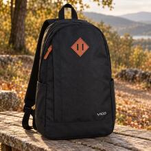 Black Water-Resistant Nylon Backpack 24L Large Capacity Unisex Daypack With Leather Patch Front Pocket For Travel School Work - Black - View 9