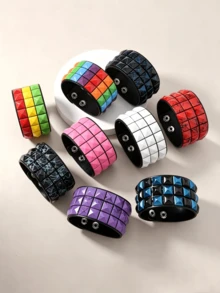 1pc Casual Fashion Punk Multi-Color Square Right Angle Rivet Bracelet, Unisex Street Flash Nightclub Halale Minimalist Leather Display Personal Unique Elegant Ad ErsayJeey - Multicolor - View 1