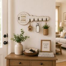 1pc 5-Hook Rustic Wooden Key Holder, HOME SWEET HOME Wall-Mounted Key Hook Storage Rack, Suitable For Entryway, Kitchen, Office, Farmhouse Style Home Wall Decor Gift, Apartment Decoration, Home Organization And Storage - White - View 1