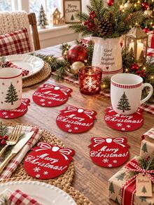 1/8/16pcs Christmas Table Placemats, Thick Felt Non-Slip Tableware Mats, Merry Christmas Absorbent Coasters, Suitable For Holiday Party Table Decor - Multicolor - View 2