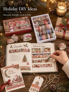 36 Rolls/Box Vintage Christmas Washi Tape Set - Multi-Size Design Holiday Decorative Tape,For Gifts And Wrapping, Scrapbooking, And Card Decorations - Multicolor - View 5