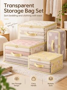 1pc Floral Print Foldable Storage Box, Mesh Visible Clothing Storage Bin With Handle, Stackable Zippered Wardrobe Storage Bucket, Suitable For Bedding, Bedroom And Dorm Home Organization - Multicolor - View 10