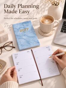 1pc 2027 Vintage Marble Cover Planner Notebook A6 Portable Size Student Notebook Study Notes Register Back To School Stationery Gift For Friends - Single Piece - View 6