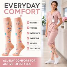 6 Pairs Unisex Sports Compression Socks, Cute Heart Pattern, Breathable Knee-High, Suitable For Running, Cycling, Hiking, Travel, Women's Sports Nurse Compression Socks - Multicolor - View 4