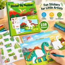 Dinosaur Sticker Book For Kids 3-6, 238Pcs DIY Coloring Glitter Mosaic Puzzle, Sticker By Number 3D Geometric Early Education Toy, Reusable Sensory Travel Quiet Book, Preschool Learning Activities, Party Favors, Goodie Bag Filler, Back To School Gift - Green - View 5