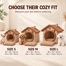 Cute House-Shaped Cat Bed With Matching Cushion, Indoor Plush Pet Cave Bed For Cats And Small Dogs, Brown Bear/Grey, S/M/L - Multicolor - View 10