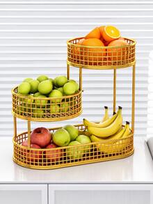 1pc 3-Tier Metal Fruit Basket Rack, Space-Saving Kitchen Countertop Storage Shelf, Modern Metal Wire Fruit Vegetable Snack Bread Storage Rack, Suitable For Kitchen Pantry Dining Room, Home Decor Housewarming Christmas Gift - Multicolor - View 3