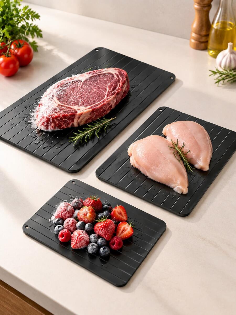 3pcs/1pc Aluminum Cutting Board, Reusable Kitchen Chopping Board With Grooved Surface, Suitable For Meat, Vegetables, Fruits Food Preparation, Kitchen Countertop Cooking Accessory - View 1