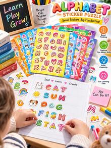 8 Sheets Paper DIY Alphabet Splicing Stickers, Cartoon Letter Pattern, Early Education ABC Learning Activity, Build Your Own Letter Combinations, Ideal For Gift, Party Favor, Kids Interactive Handcraft Toy Stickers & Classroom Teaching - Multicolor - View 10