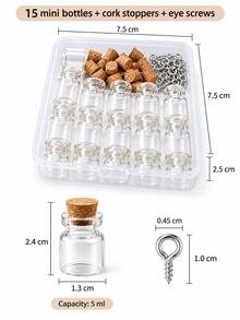 15pcs/Box Mini Glass Bottle Set With Cork Stoppers And Eye Screws - Clear Small Bottles With Storage Box, Suitable For DIY Wish Bottles, Spell Jars, Jewelry Necklaces, Pendants And Crafts - Multicolor - View 5