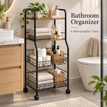 4 Tier Freestanding Storage Organizer With Shelves And Baskets For Home Office Bathroom - View 7