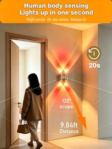 1pc, 2pcs H-Shaped Magnetic USB Rechargeable Motion Sensor Wall Light, Drill-Free Color Changing RGB LED Ambient Night Light, Auto On/Off Wireless Sensing Decorative Lamp, Suitable For Hallway Bedroom Stairs Closet Cabinet - Multicolor - View 6