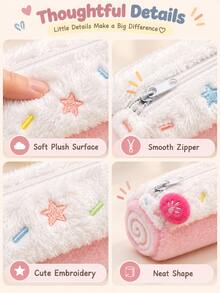 Cute Plush Pencil Case, Large Capacity Japanese Scroll Zipper Pencil Pouch, Soft Fluffy Stationery Storage Bag, Suitable For Pens, Markers, Makeup Brushes, Perfect For School, Office And Travel - Multicolor - View 3