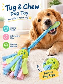 1pc Interactive Dog Toy With Rope Handle, Durable TPR Ball, Suitable For Small To Medium Dogs Chewing, Interactive Pet Sniffing Toy Ball, Puzzle Dog Chew Toy Food Foraging Skill Training With Mop Cloth, Autumn Pet Supplies Gift - Multicolor - View 4