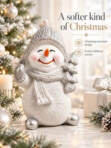 1pc Christmas Snowman Figurine, Smiling Winter Character With Knit Hat And Scarf, Mini Tabletop Decoration For Living Room Fireplace Mantel, Shelf, Office Desk And Cozy Holiday Home Decor - 1PC - View 2