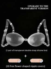 1pc Transparent Silicone Bra, Transparent Front Closure Invisible Bra, Women's V-Neck Deep V Dress Invisible Bra, With Flower Shaped Stickers, Detachable And Adjustable Transparent Shoulder Straps, Suitable For Backless And Shoulder-To-Shoulder Wear - Thick style - View 7