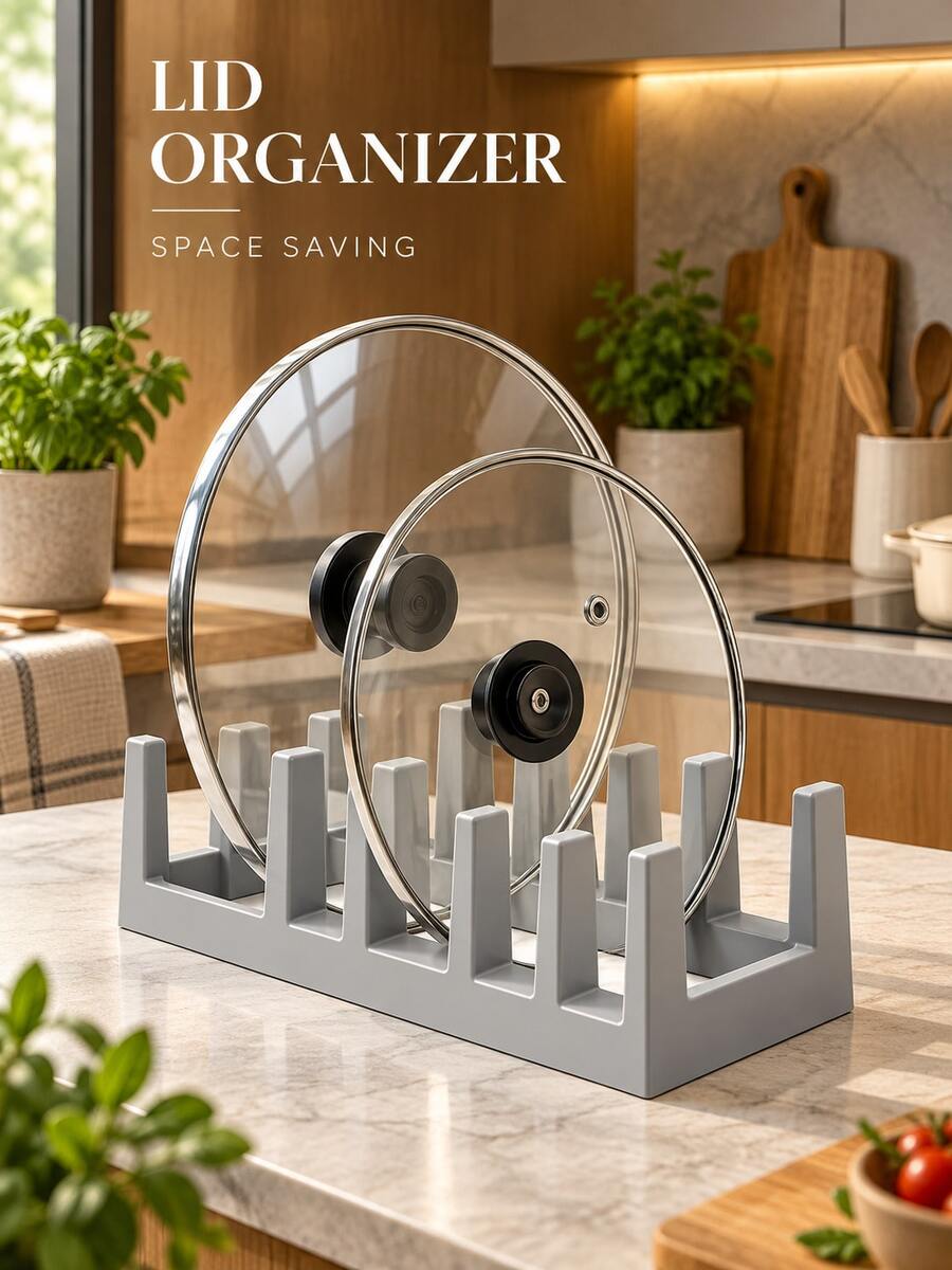 Kitchen Pot Lid Storage Rack, Multi-Functional Vertical Pot Lid Holder, Cutting Board Rack, Countertop Divided Storage Rack, Cutting Board Tray Plate Organizer, Kitchen Space-Saving Storage Supplies - Multicolor - View 1