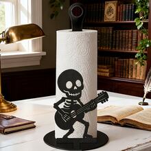 2D Flat Printed Halloween Rock Skull Playing Guitar Freestanding Kitchen Paper Towel Holder, Black Plastic Paper Towel Rack, Countertop Paper Towel Dispenser, Suitable For Kitchen, Gift For Family - Multicolor - View 1