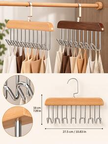 2pcs 8-Hook Wooden Multi-Purpose Hanger, 360° Rotating Space-Saving Closet Organizer, For Women And Men, Camisole Scarf Belt Tie Storage Rack, Bedroom Wardrobe Organization And Home Storage Essentials - Multicolor - View 2