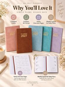 1PC 2027 Retro Marble Cover Planner, A6 Portable Size Design Student Notebook, Back-To-School Essential Stationery, Study Note Register - Multicolor - View 6