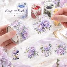 2m/Roll Floral Dream Lace Series PET Tape, Botanical Flower Cutout Washi Tape For Scrapbooking Decoration And Collage, DIY Decorative Stickers - Multicolor - View 8