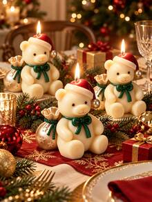 Cute Sitting Christmas Teddy Bear Silicone Mold, 3D Bear With Christmas Hat And Star Gift Bag, Handmade Wax Epoxy Resin Soap Mold Christmas DIY Craft Decoration - Christmas Bear Candle Mold - View 4