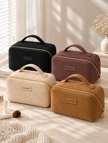 High End Suede Large Capacity Makeup Bag, Simple Solid Color Vacation Red Envelope, Zipper Portable Storage Bag, Elegant Handbag, Women's Handbag, Cute Storage Bag, Suitable For Bedroom, Travel, Vacation And Campus Use - Multicolor - View 1