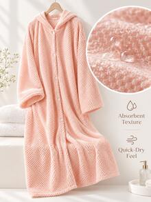 Women's Soft Fleece Hooded Bathrobe, Comfortable Long Sleeve Mid-Length Loose Plush Loungewear, For After Bath And Bedroom Wear, Autumn/Winter Mother's Day Gift - Multicolor - View 4