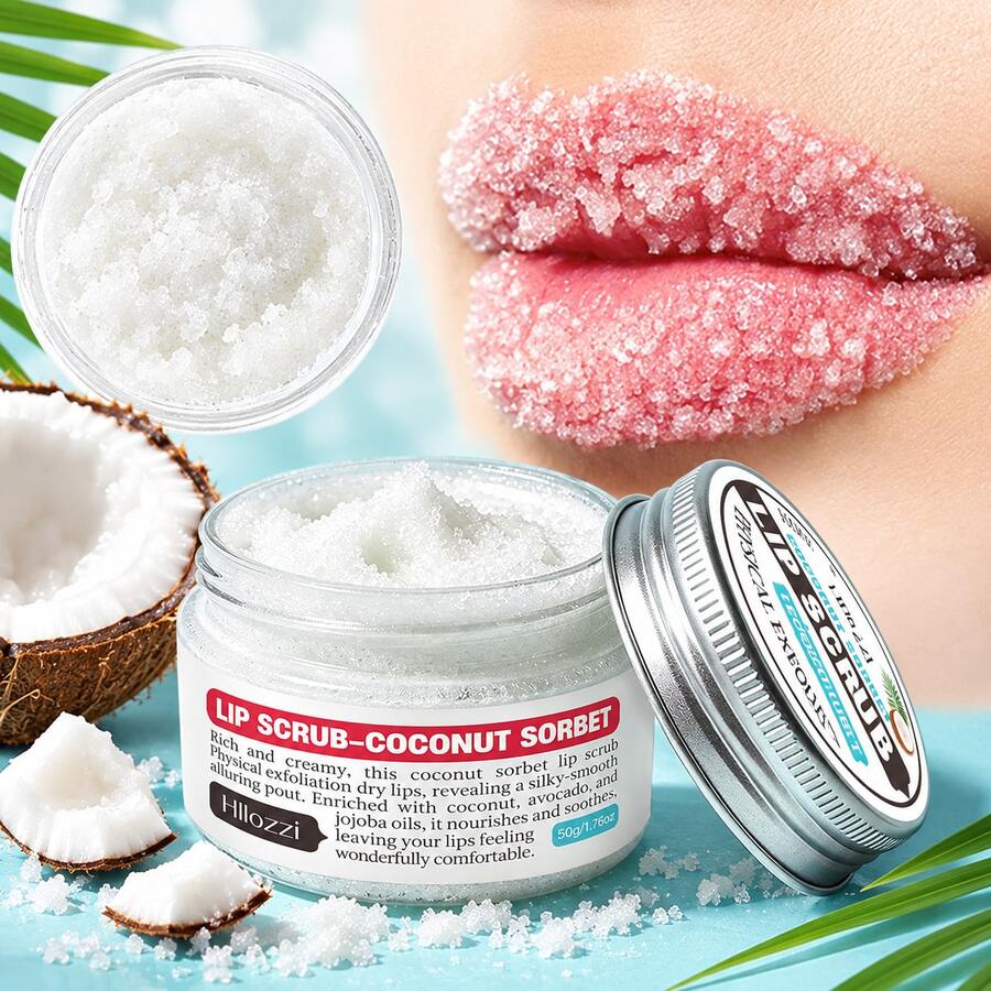Hllozzi 50g Coconut Lip Scrub, With Cane Sugar, Coconut Oil And Beeswax, Moisturizes And Brightens Lips, Removes Dryness And Dead Skin, Rich Coconut Scent, Suitable For All Skin Types, Convenient Daily Gift - Coconut - View 1