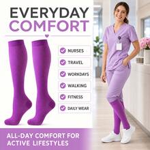 6 Pairs Solid Color Athletic Compression Socks Women Men Knee High Nurse Compression Socks Women Sports Compression Socks For Running Cycling Hiking - Multicolor - View 4