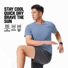 Kaos Pria LI-NING, Menyerap Keringat, Cepat Kering, Sensasi Es, Kaos Lengan Pendek Atletik ATSW477 - Yoyo Biru - View 1