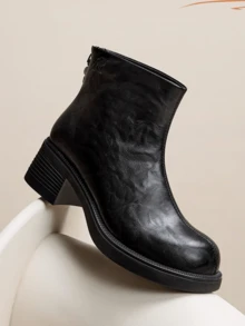 CAMEL CROWN Women's Retro Chelsea Ankle Boots Chunky Heel Platform Boots Slip On Casual Fashion Boots For Fall Winter Everyday Wear - Black - View 2