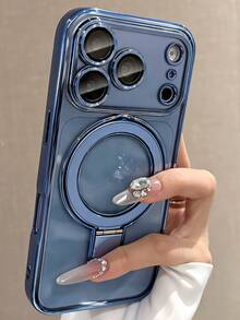 奢华磁吸支架手机壳，防震电镀闪粉透明手机壳，适用于 17 Pro Max、17 Pro、17、16 Pro Max、16 Pro、16、16、15 Pro Max、15 Pro Max、15 Pro、15 Pro Max、14 Pro、13 Pro Max、12 Pro Max、11，时尚摄像头保护透明电镀后盖，春季礼物、派对礼物、生日礼物 - 藍色 - 查看 3