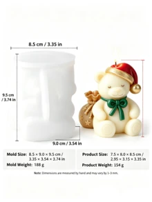 Cute Sitting Christmas Teddy Bear Silicone Mold, 3D Bear With Christmas Hat And Star Gift Bag, Handmade Wax Epoxy Resin Soap Mold Christmas DIY Craft Decoration - Christmas Bear Candle Mold - View 9