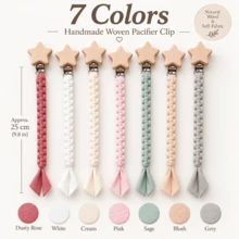 [Heart-Shaped Wooden Frame Style]1pc Handmade Woven Fabric Pacifier Chain, Multi-Color Options, Pacifier Teether Anti-Loss Lanyard - Heart-shaped Wooden Clip Pacifier Chain - View 2
