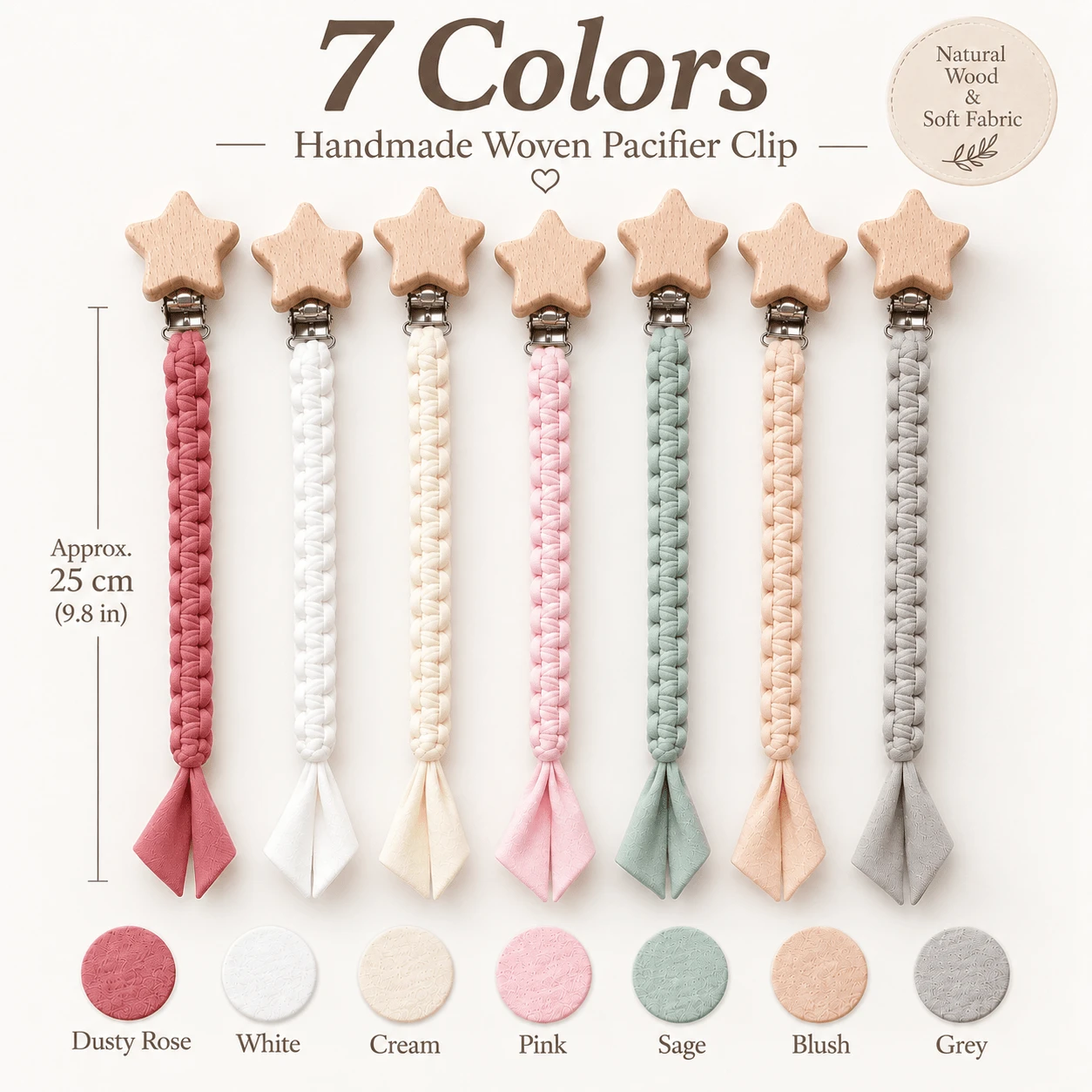 [Heart-Shaped Wooden Frame Style]1pc Handmade Woven Fabric Pacifier Chain, Multi-Color Options, Pacifier Teether Anti-Loss Lanyard