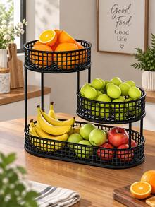 1pc 3-Tier Metal Fruit Basket Rack, Space-Saving Kitchen Countertop Storage Shelf, Modern Metal Wire Fruit Vegetable Snack Bread Storage Rack, Suitable For Kitchen Pantry Dining Room, Home Decor Housewarming Christmas Gift - Multicolor - View 4